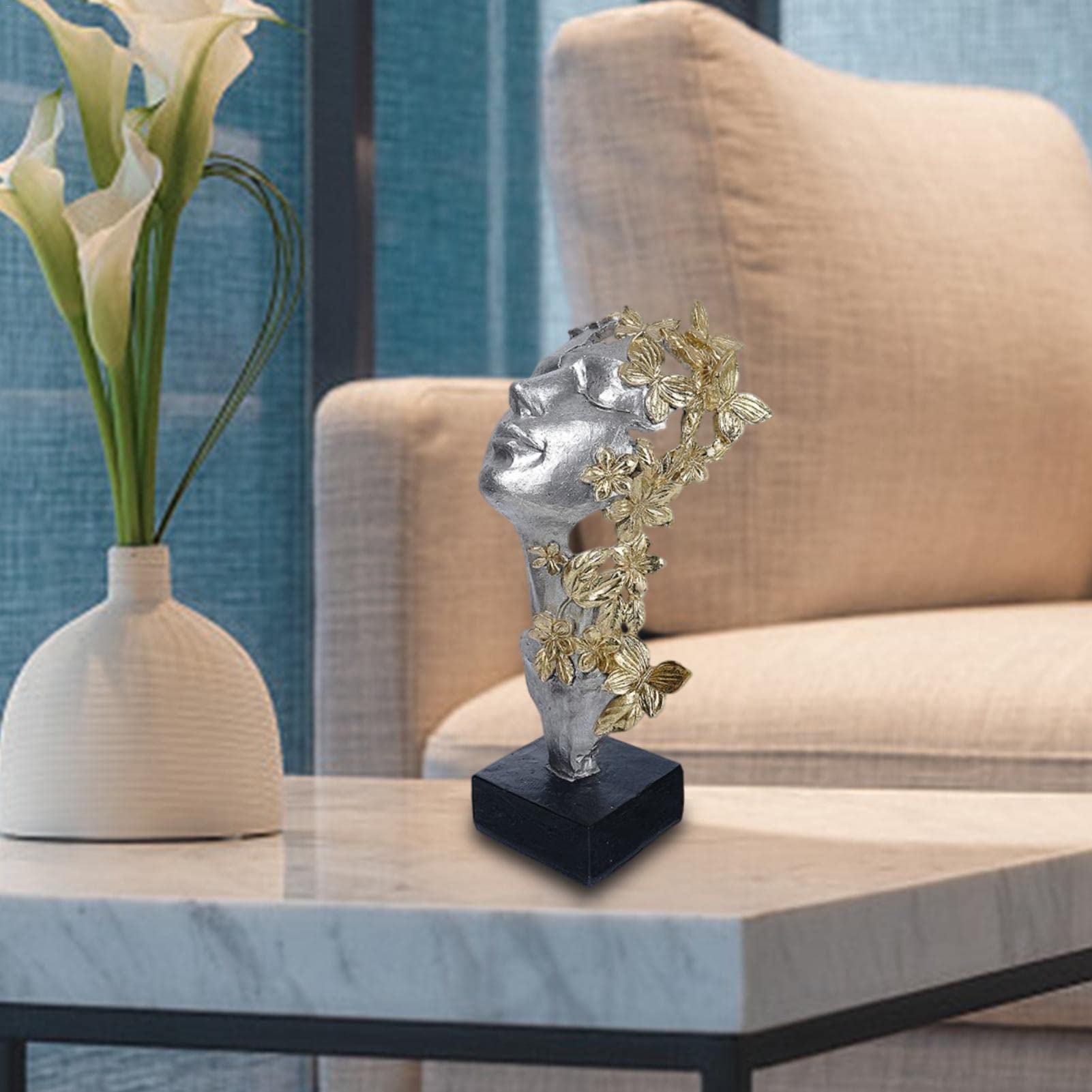 Amazon.co.jp: モダンでシンプルな顔の彫像 北欧の女の子の顔 樹脂彫刻